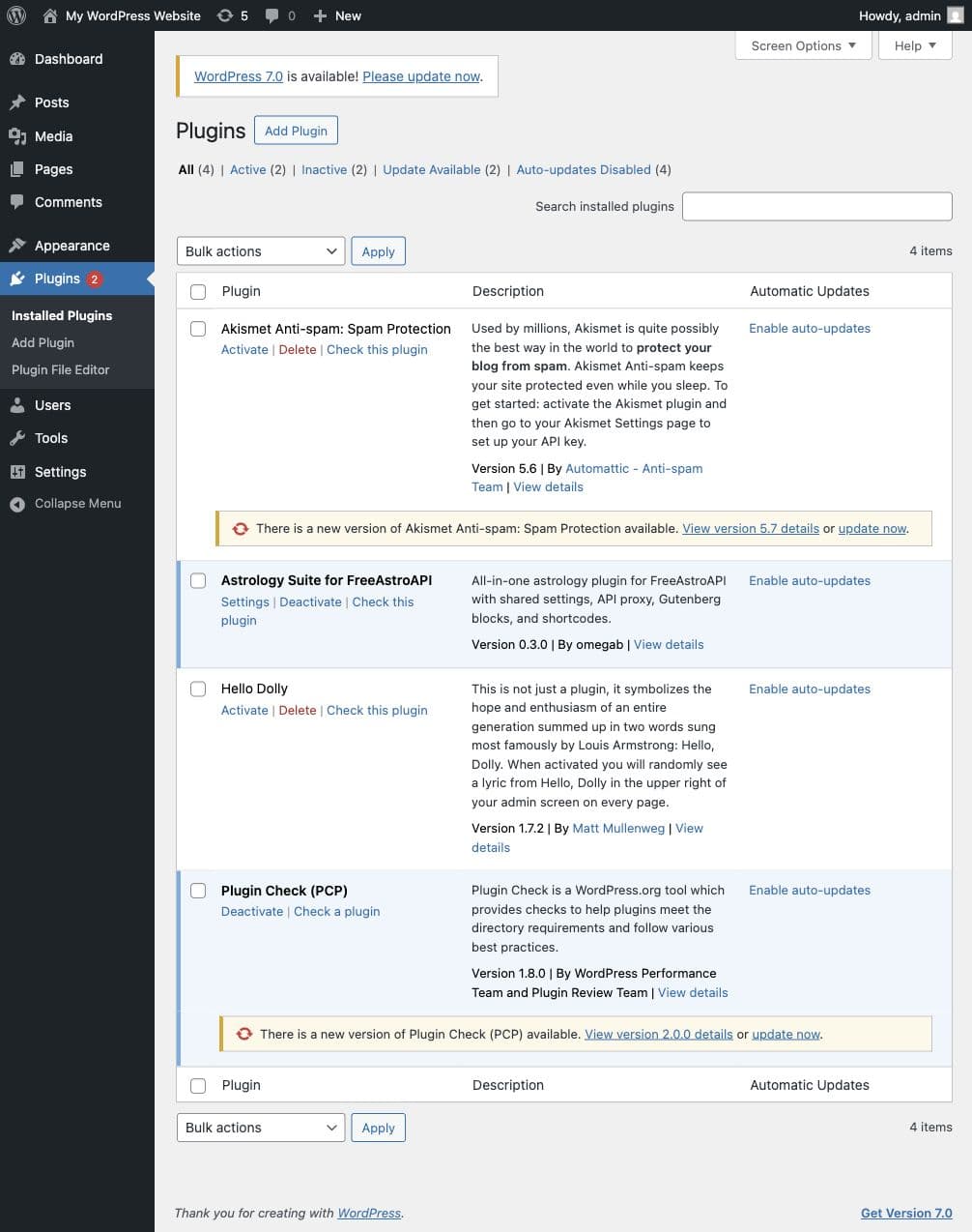 Astrology Suite for FreeAstroAPI installed and active in WordPress