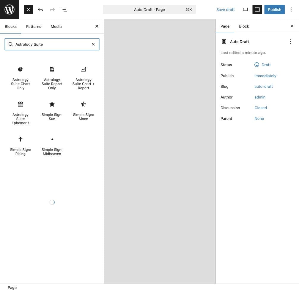 Astrology Suite blocks in the WordPress block inserter