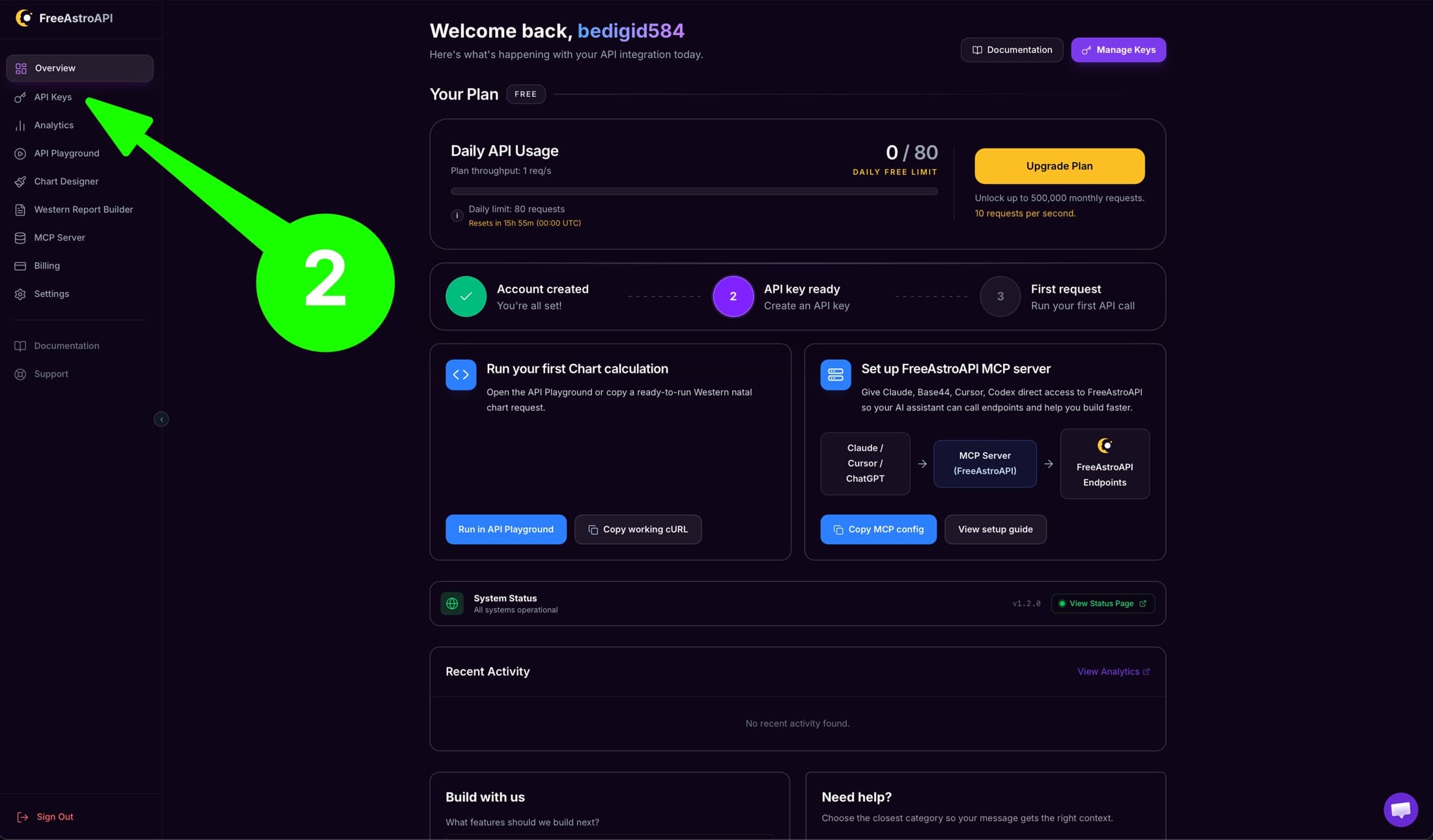 Step 2: go to API Keys from the dashboard sidebar